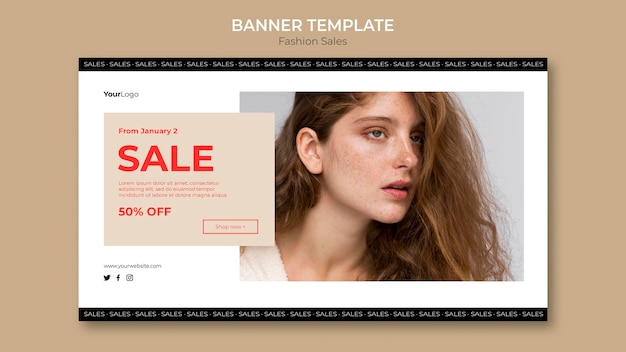 Free PSD fashion sale portrait of woman banner template