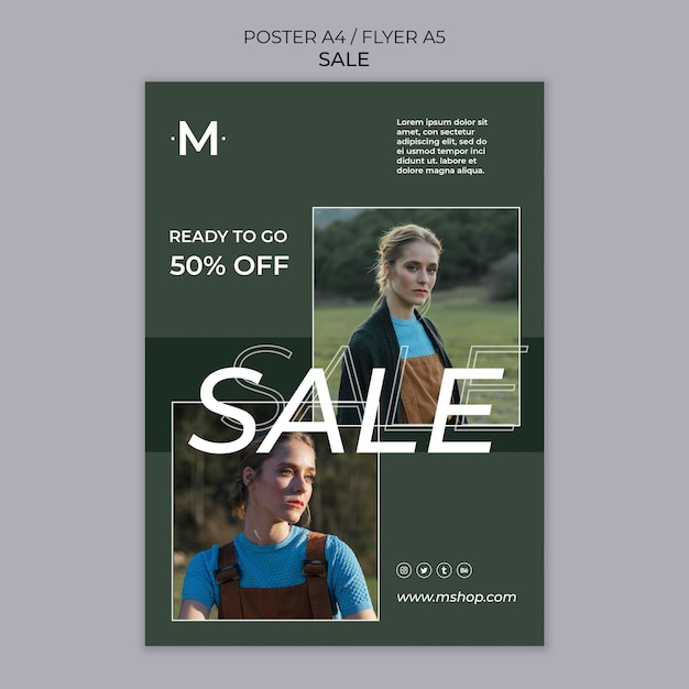 PSD gratuito modello di poster di vendita di moda