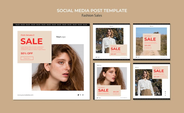 Modello di post sui social media di vendita di moda