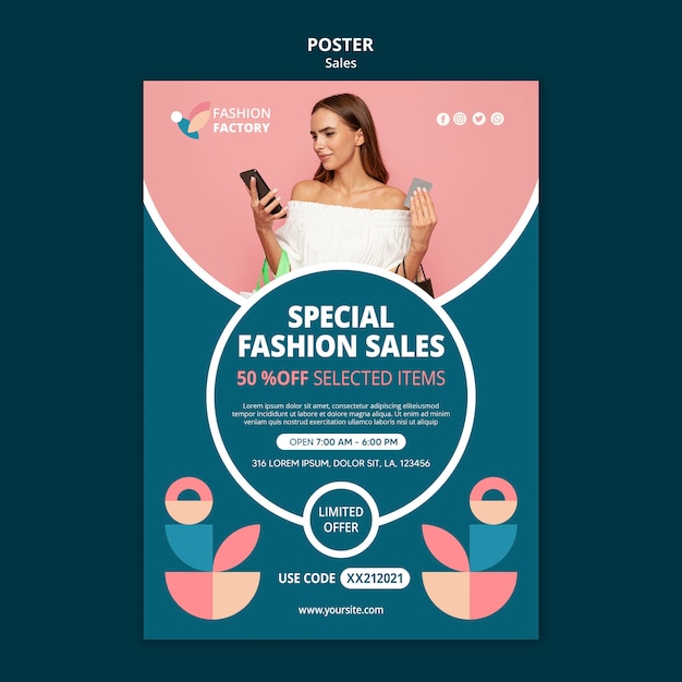 Бесплатный PSD Шаблон плаката продажи моды