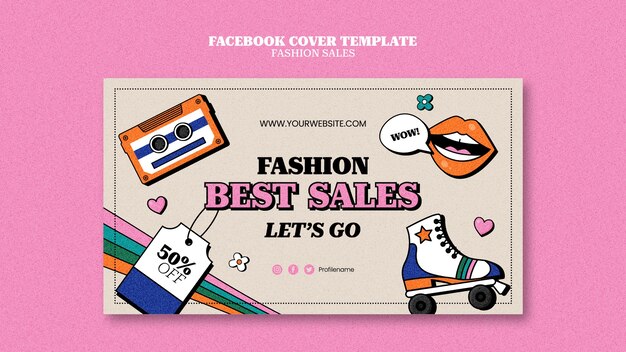 Free PSD fashion sales social media cover template with retro design