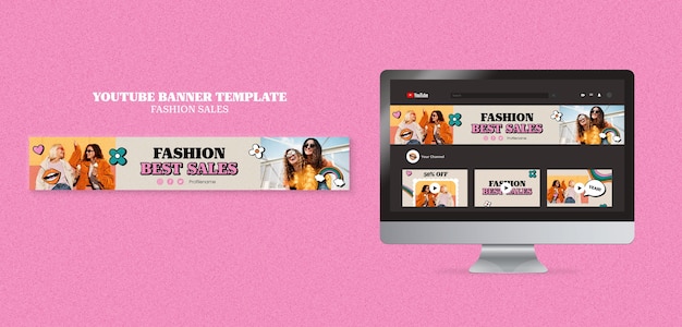 Modello di banner youtube di vendita di moda con design retrò