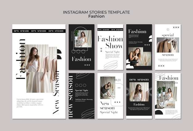 PSD gratuito collezione di storie di instagram di moda e stile
