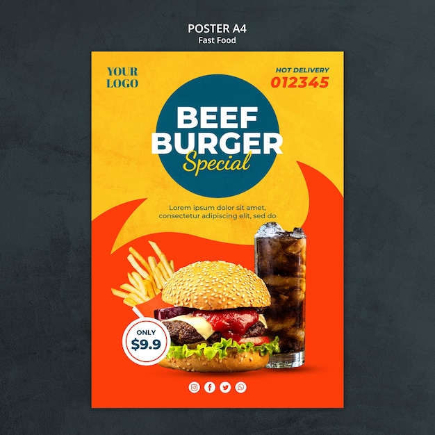 Modello di poster pubblicitario di fast food