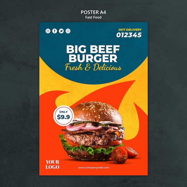 PSD gratuito poster modello di annuncio di fast food