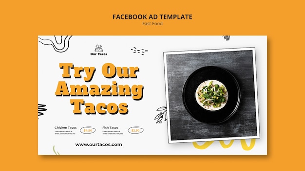 Бесплатный PSD Рекламный шаблон ресторана быстрого питания и тако в социальных сетях