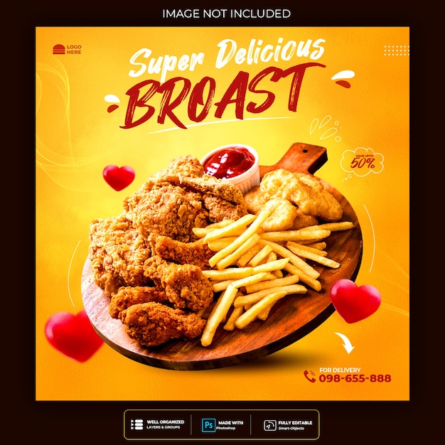 Free PSD fast food burger social media and instagram flyer