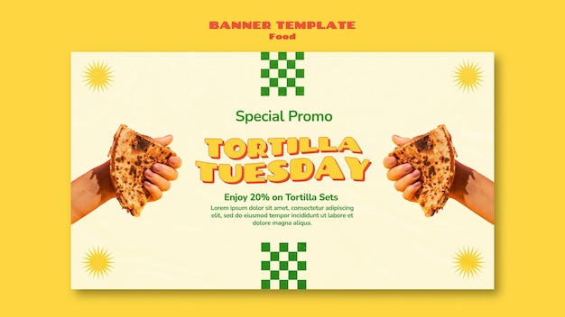 Free PSD fast food horizontal banner template in groovy style