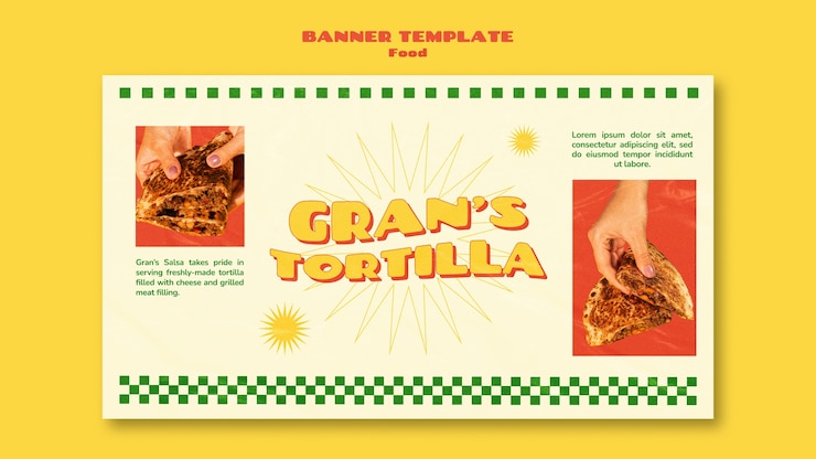 Free PSD fast food horizontal banner template in groovy style