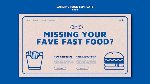 モノクロのシンプルなスタイルのファーストフードレストランのランディングページテンプレート