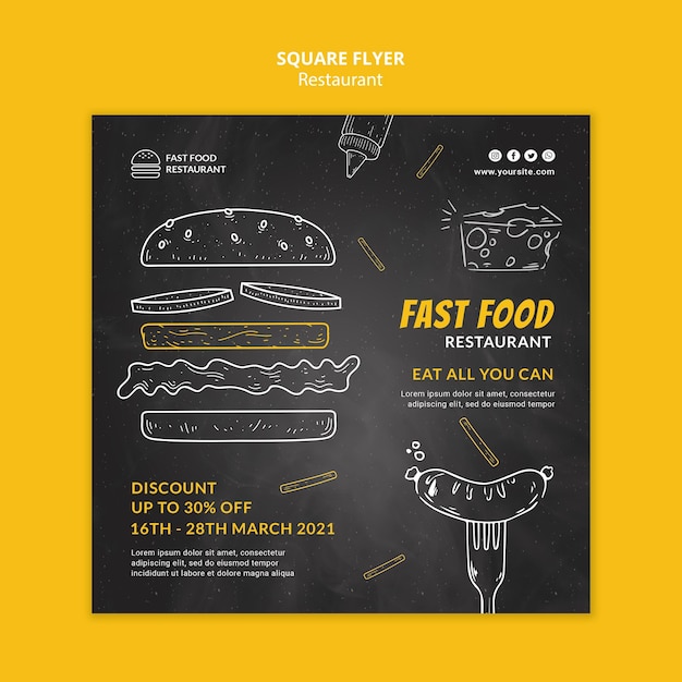 fast food restaurant squared flyer template