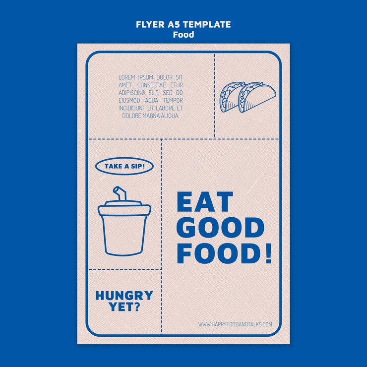 Free PSD fast food restaurant vertical flyer template in monochrome simple style