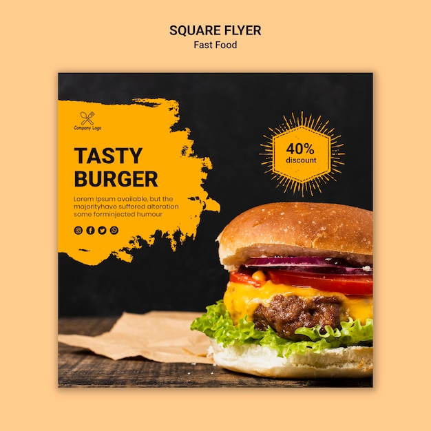 Fast food square flyer template