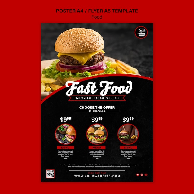 PSD gratuito modello di stampa verticale per fast food