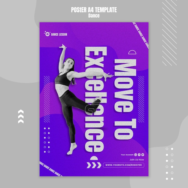 PSD gratuito modello di poster di danza di design grasso