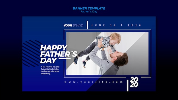 Father's day banner template with dad and son