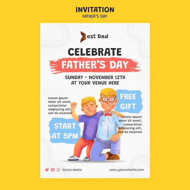 PSD gratuito modello di invito per la celebrazione della festa del papà