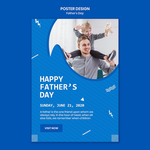 Father's day dad playing with son poster template