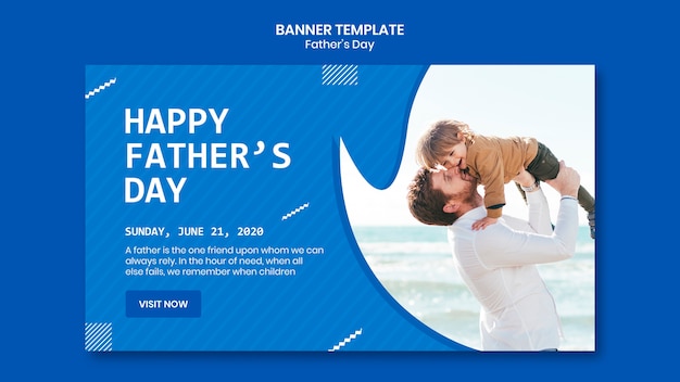 Free PSD father's day dad and son at the beach banner template