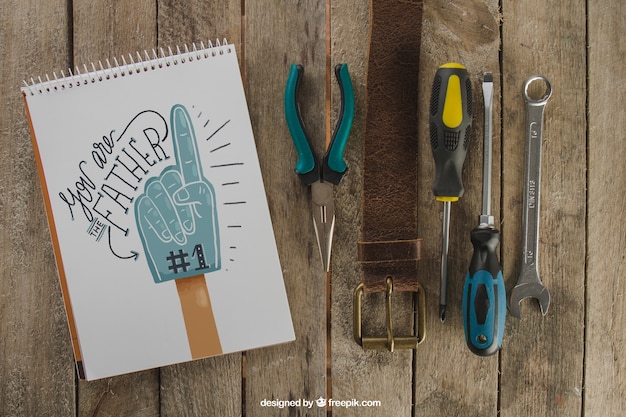 Father's day decoration with belt and tools