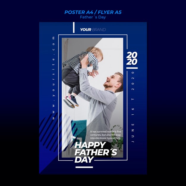 Father's day flyer template with dad and son