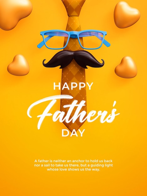 Free PSD father's day greeting 3d post story template with dad symbols