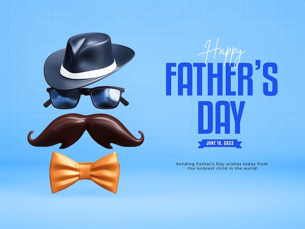 Free PSD father's day greeting banner template with dad symbols