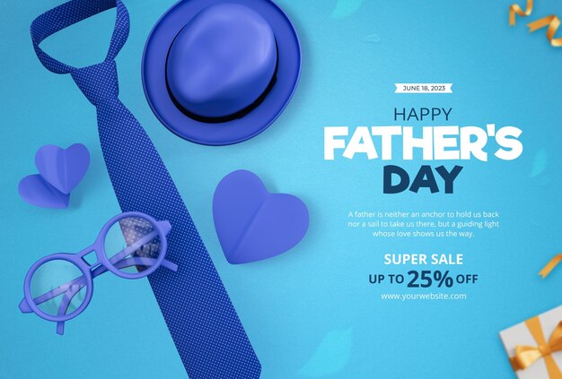 Free PSD father's day sale promotion banner template with dad symbols