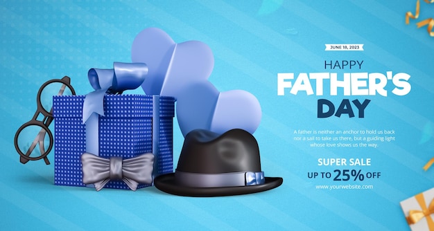 Free PSD father's day sale promotion banner template with dad symbols