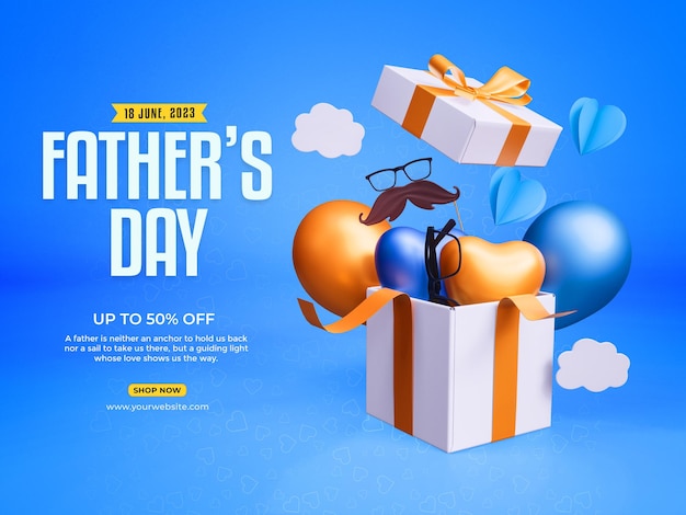 Free PSD father's day sale promotion banner template with promotional gifts