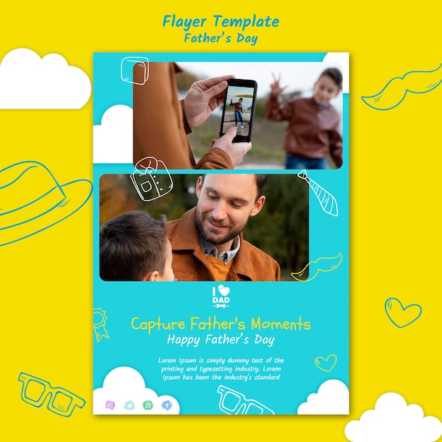 Free PSD father's day vertical flyer template with man and son