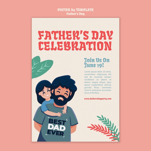 Father's day vertical poster template with cartoon father and child