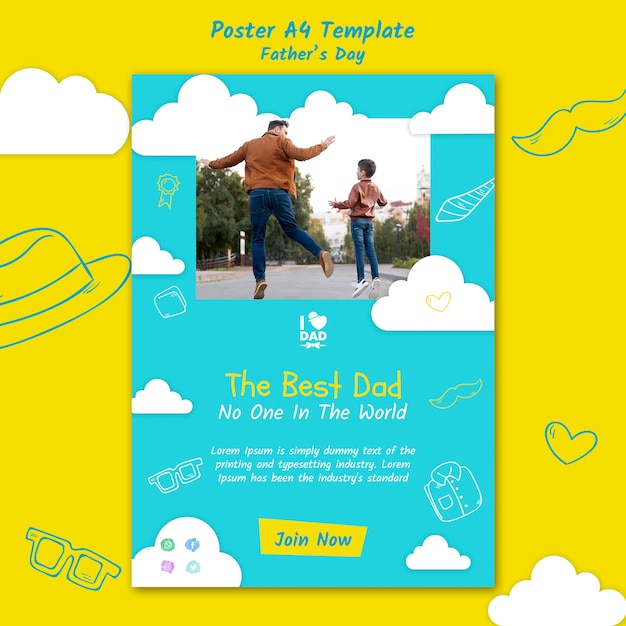 Father's day vertical poster template with man and son