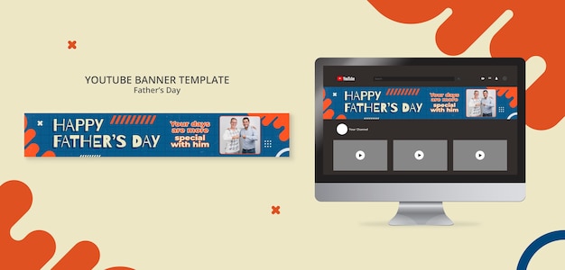 Father's day youtube banner template with abstract liquid design
