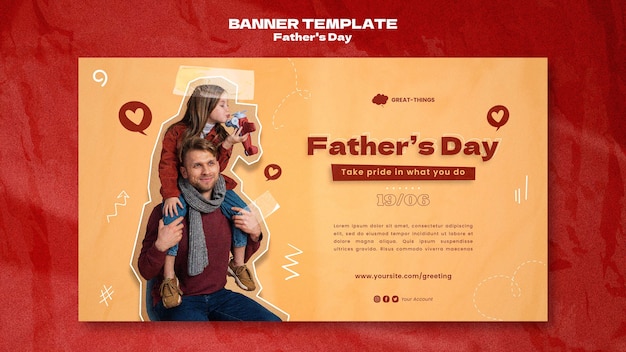 Modello di banner orizzontale per la festa del papà con cuori