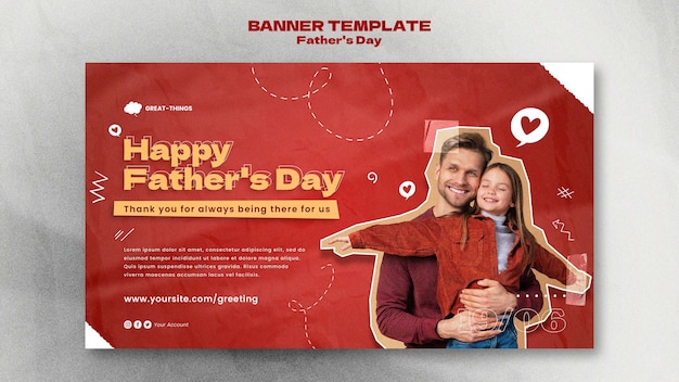 Modello di banner orizzontale per la festa del papà con cuori