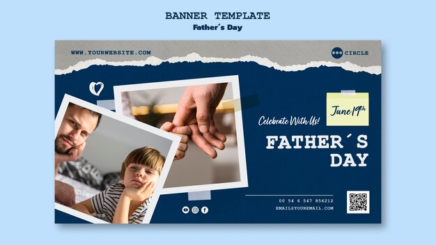 Fathers day horizontal banner template with torn paper design