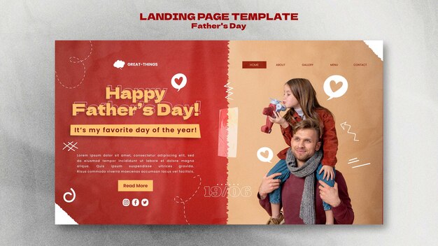 Fathers day landing page template with hearts