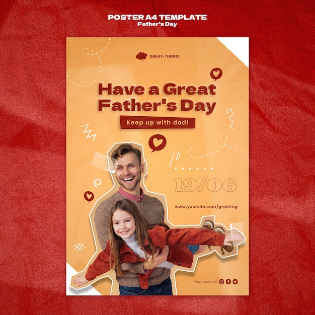 Бесплатный PSD День отца вертикальный шаблон плаката с сердечками