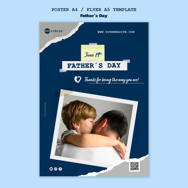 День отца вертикальный шаблон плаката с дизайном рваной бумаги