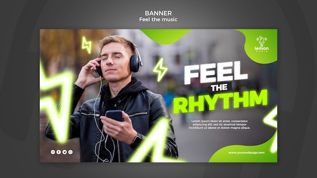 Free PSD feel the music concept banner template