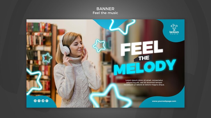 मुफ़्त PSD feel the music concept banner template