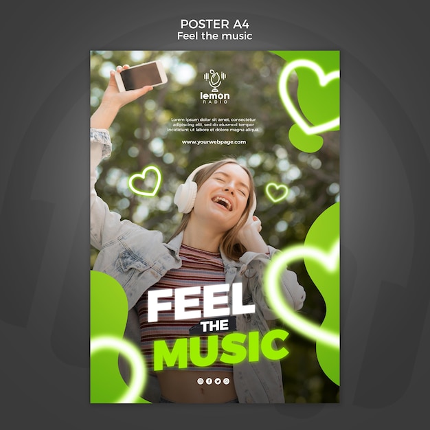 Free PSD feel the music concept poster template