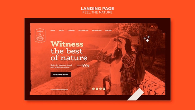 PSD gratuito senti la landing page della natura