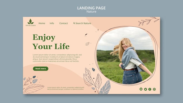 無料PSD 自然のランディングページテンプレートを感じる
