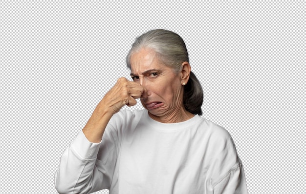 feeling disgusted holding nose to avoid smelling a foul and unpleasant stench