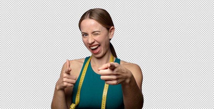 Free PSD feeling happy cool satisfied relaxed and successful pointing at camera choosing you fitness concept