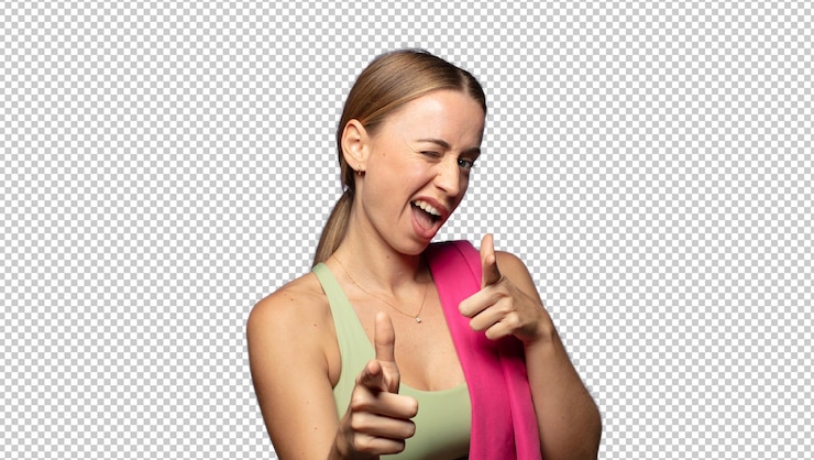 Free PSD feeling happy cool satisfied relaxed and successful pointing at camera choosing you