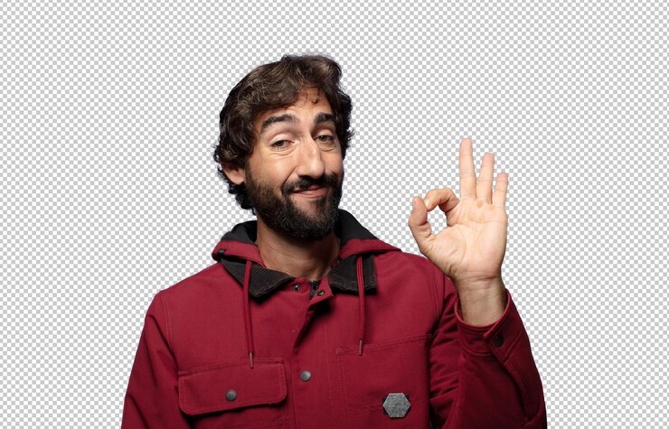 Free PSD feeling happy relaxed and satisfied showing approval with okay gesture smiling