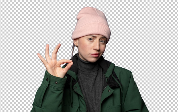 Free PSD feeling happy relaxed and satisfied showing approval with okay gesture smiling